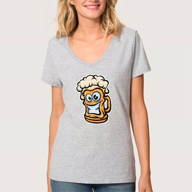 Happy Beer Mug, Funny Illustration T-Shirt (Front)