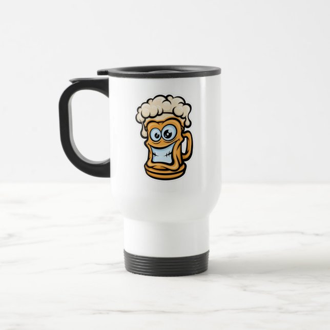 Happy Beer Mug, Funny Illustration Travel Mug (Left)