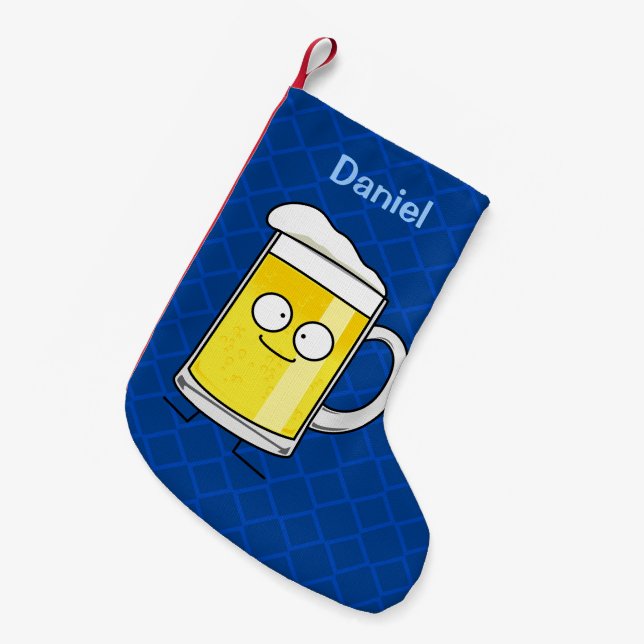 Happy Beer mug stein foam drunk happy alcohol Small Christmas Stocking (Front (Hanging))