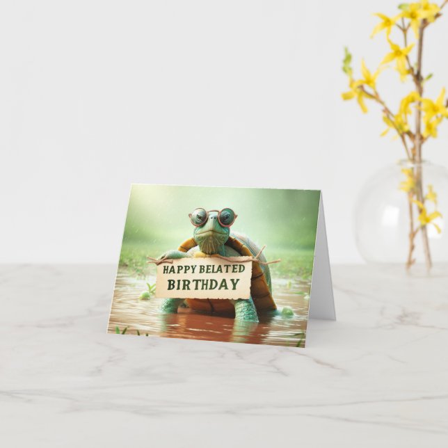 Happy Belated Birthday Folded Greeting Card (Yellow Flower)