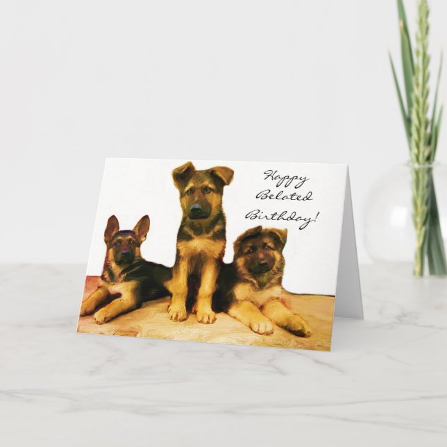 Happy Belated Birthday Shepherd puppies card (Front)