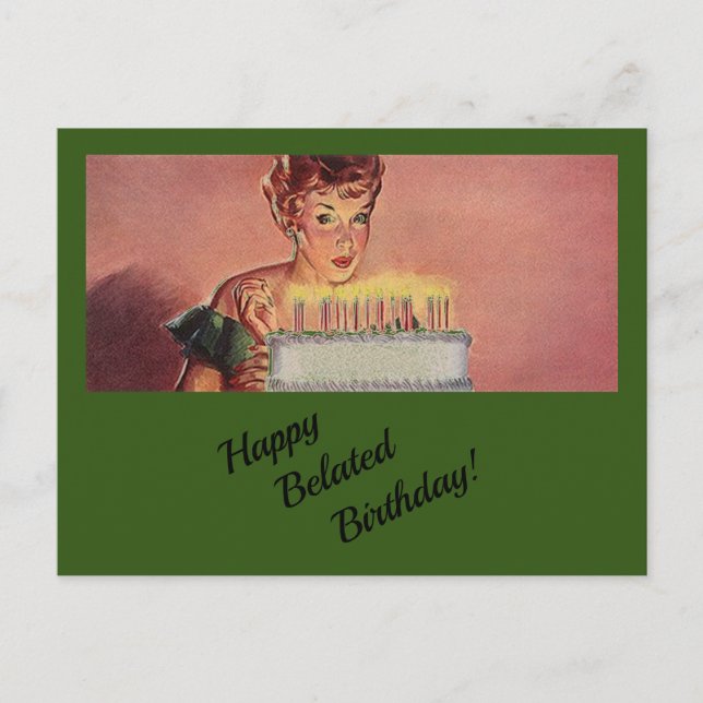 Happy Belated Birthday wishes vintage retro style Holiday Postcard (Front)