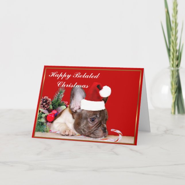 Happy Belated Christmas French Bulldog Holiday Card (Front)