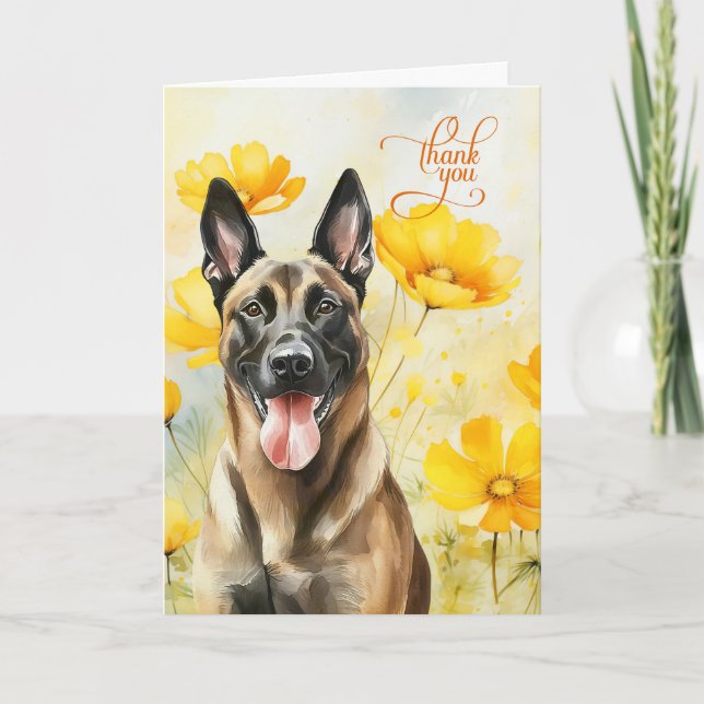 Happy Belgian Malinois Dog Golden Poppies Thank You Card (Front)
