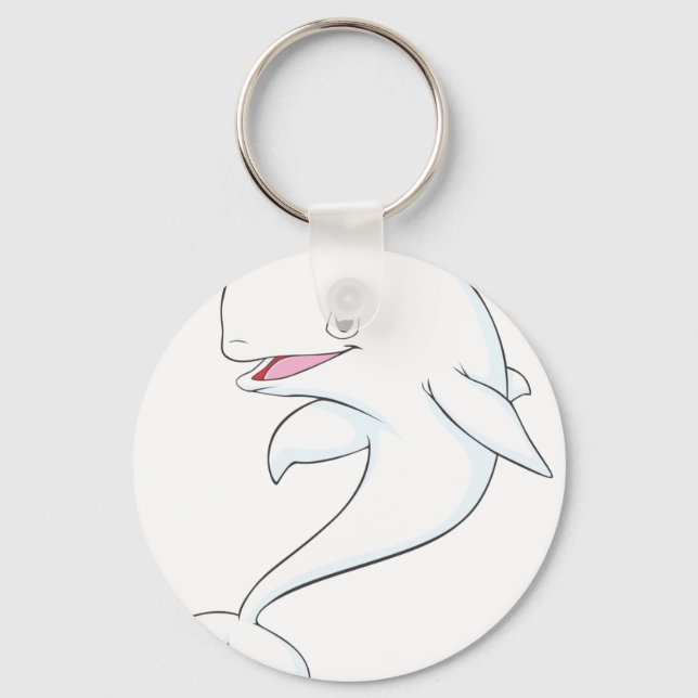 Happy Beluga Whale Cartoon Key Ring (Front)