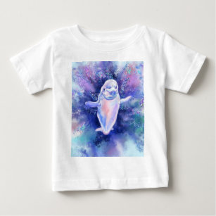 Happy Beluga Whale Swimming - Migned Painting - Baby T-Shirt
