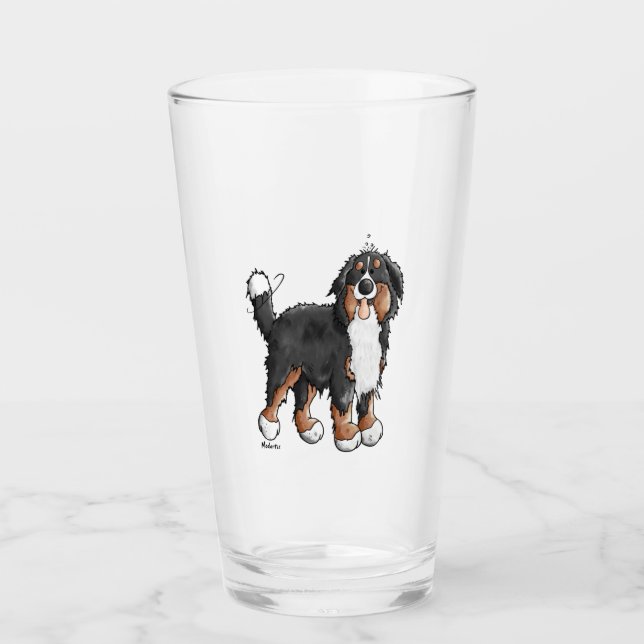 Happy Bernese Mountain Dog - Comic - Dogs - Cartoo Glass (Front)