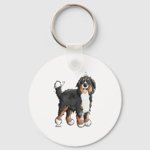Happy Bernese Mountain Dog - Comic - Dogs - Cartoo Key Ring