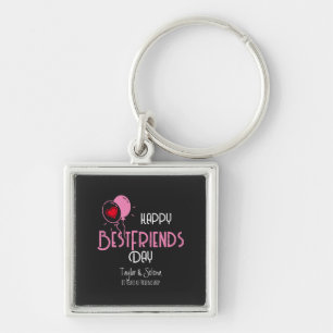 Happy Best Friends Day with Heart Balloons & Names Key Ring