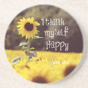 Happy Bible Verse with Sunflowers Coaster