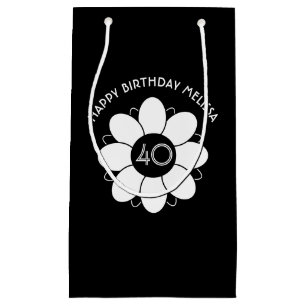 Happy Big 40 Birthday Floral Design Pattern Black Small Gift Bag