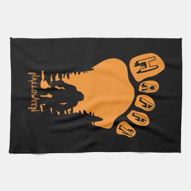 Happy Big Foot Halloween Tea Towel (Horizontal)