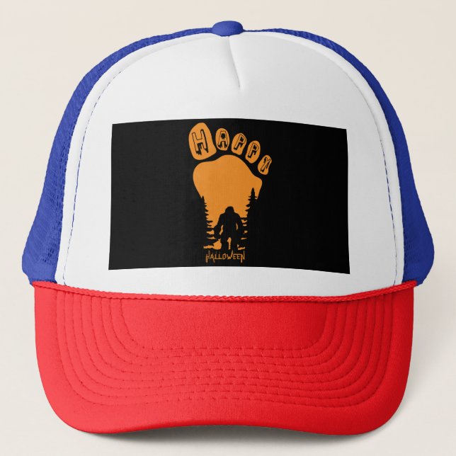 Happy Big Foot Halloween Trucker Hat (Front)