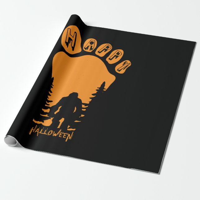 Happy Big Foot Halloween Wrapping Paper (Unrolled)