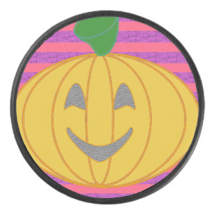Happy Big Modern Orange Pumpkin Halloween Hockey Puck