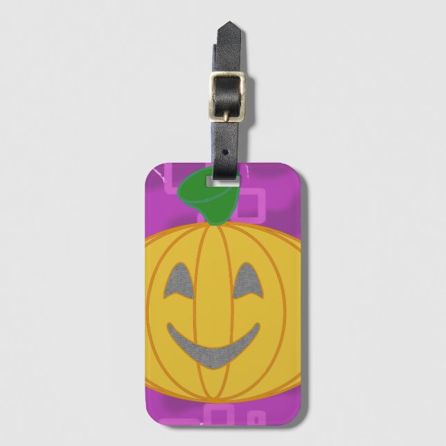 Happy Big Modern Orange Pumpkin Luggage Tag (Front Vertical)