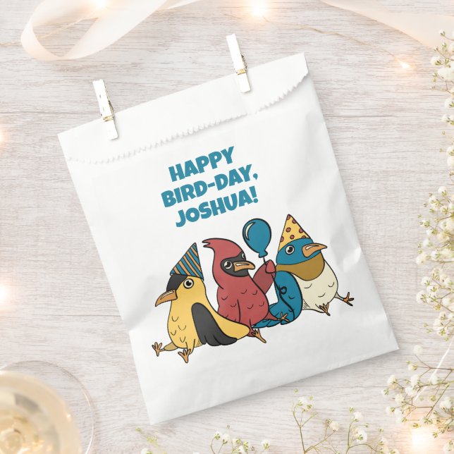 Happy Bird Day Cartoon Birds Themed Birthday Favour Bags (Clipped)