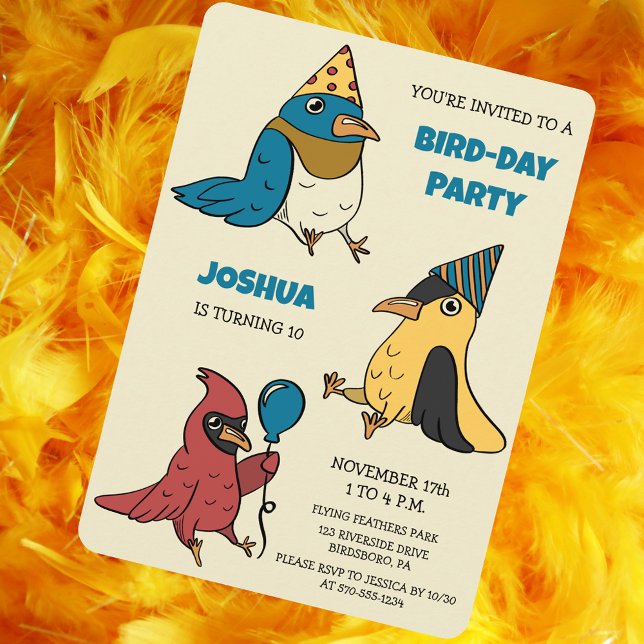 Happy Bird Day Cartoon Birds Themed Birthday Invitation (Creator Uploaded)