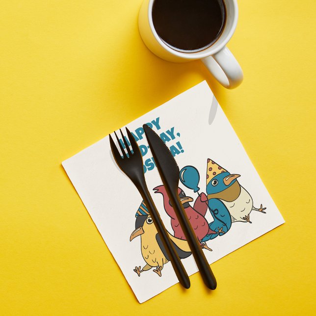 Happy Bird Day Cartoon Birds Themed Birthday Napkin (Creator Uploaded)