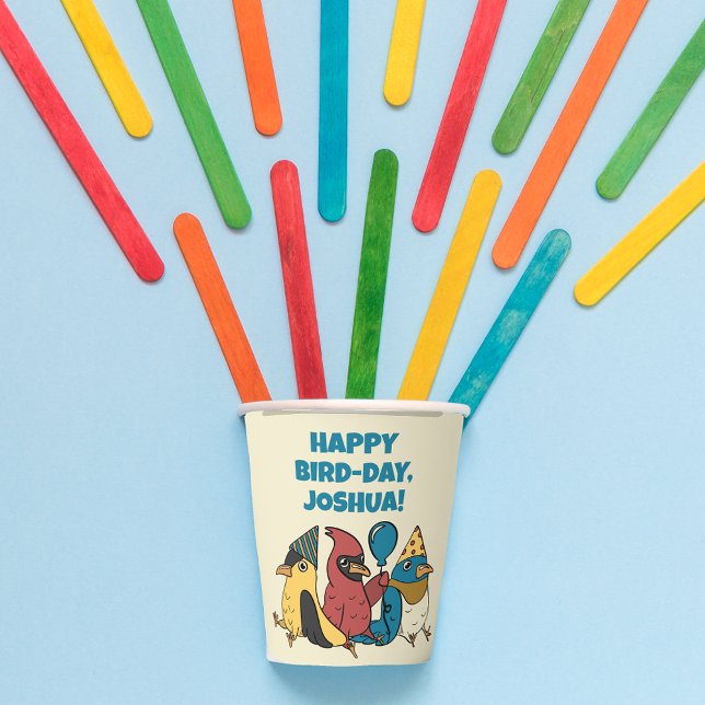 Happy Bird Day Cartoon Birds Themed Birthday Paper Cups (Creator Uploaded)
