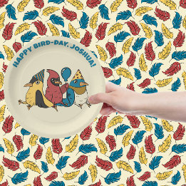 Happy Bird Day Cartoon Birds Themed Birthday Paper Plate
