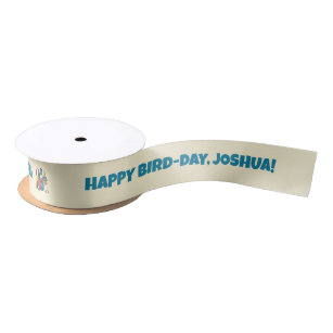 Happy Bird Day Cartoon Birds Themed Birthday Satin Ribbon