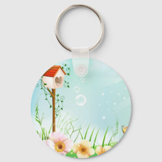 Happy Birdhouse Key Ring