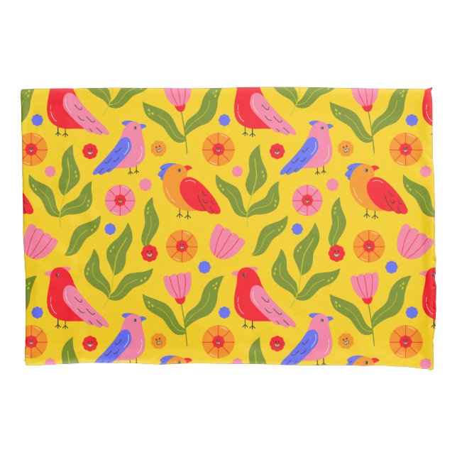 Happy Birds Flock Together Cheerful  Pillowcase (Front)