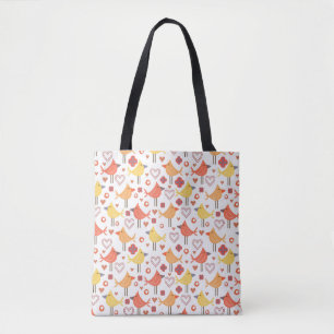 Happy Birds Print Tote Bag