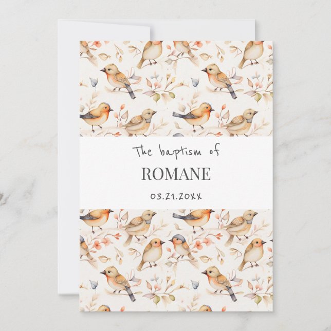 Happy Birds Watercolor Baptism Invitation (Front)