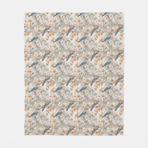 Happy Birds Watercolor Fleece Blanket