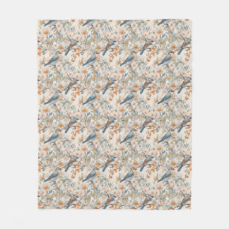 Happy Birds Watercolor  Fleece Blanket