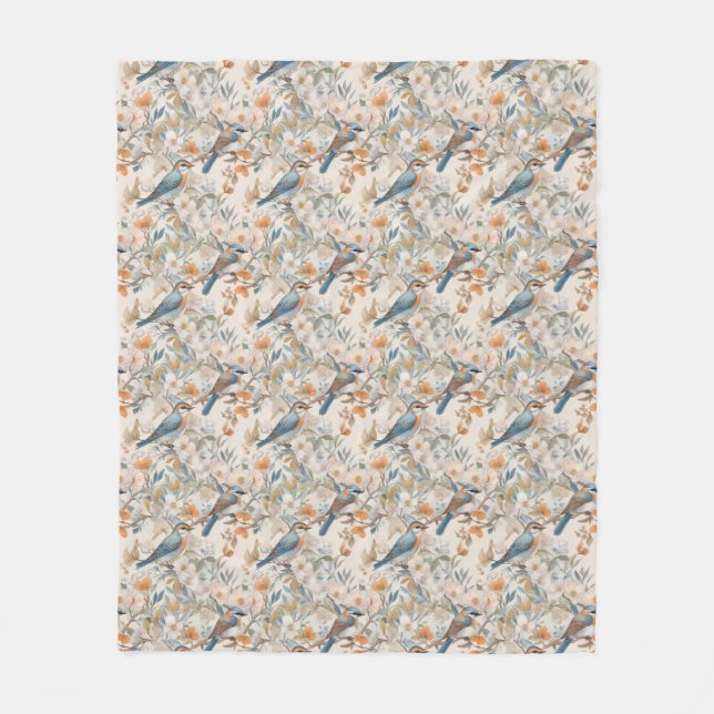 Happy Birds Watercolor  Fleece Blanket (Front)