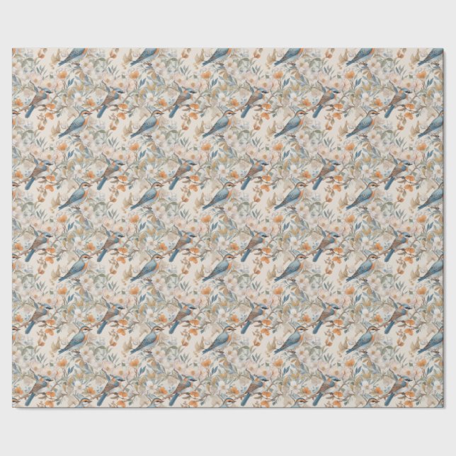 Happy Birds Watercolor  Wrapping Paper (Seam)