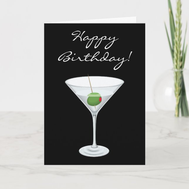 Happy Birhtday Simple Martini Glass with Olive Card (Front)