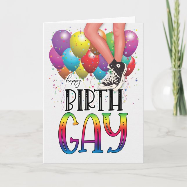 Happy Birth GAY Teen Legs in Sneakers Birthday Card (Front)
