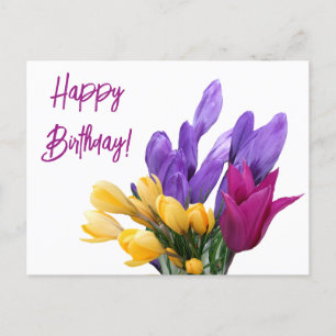 Happy Birthd pretty floral colourful spring flower Holiday Postcard