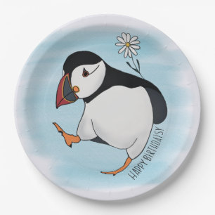 Happy Birthdaisy, birthday puffin Paper Plate
