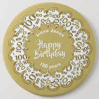 Happy Birthday, 100th Gold/White Number Pattern