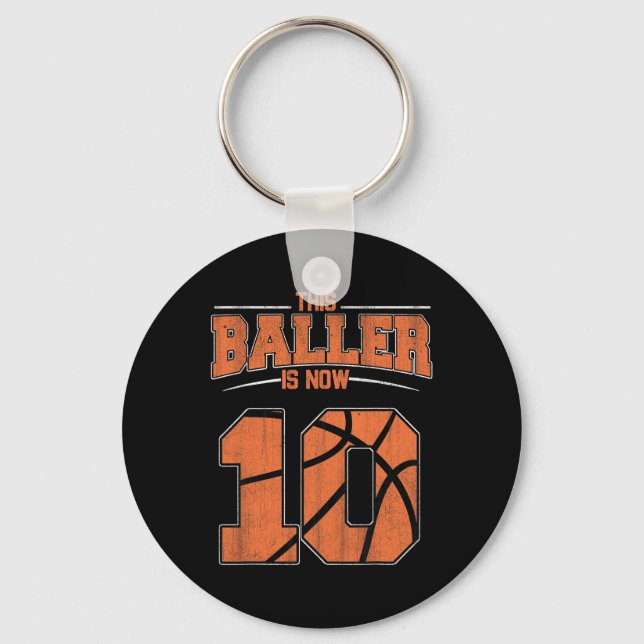 Happy Birthday 10th 10 Year Old Basketball Boys Te Key Ring (Front)
