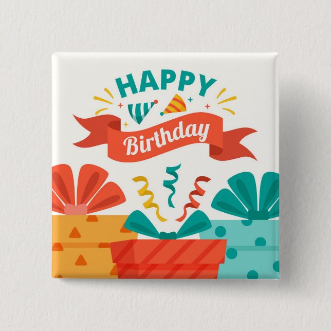 Happy Birthday 15 Cm Square Badge (Front)