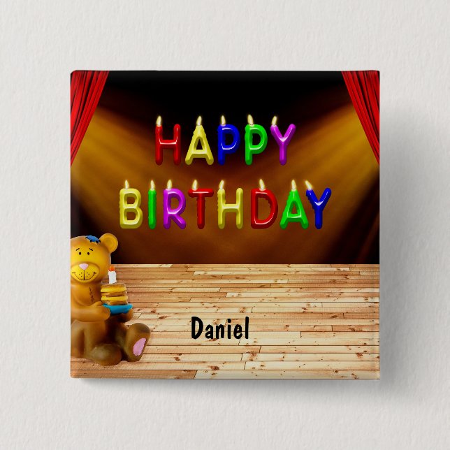 Happy Birthday 15 Cm Square Badge (Front)