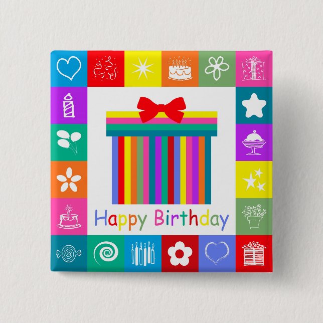Happy Birthday 15 Cm Square Badge (Front)