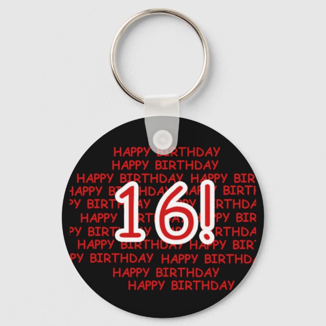 Happy Birthday 16 Key Ring (Front)