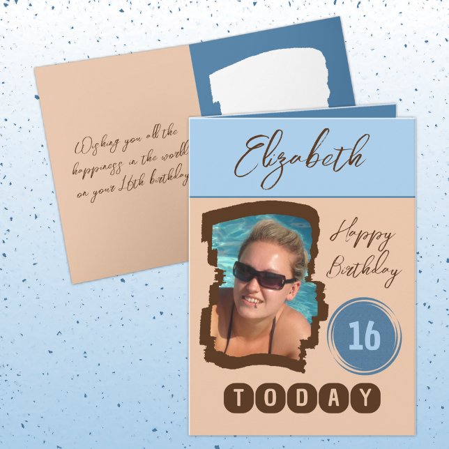 Happy birthday 16 today add photo brown blue card (Creator Uploaded)