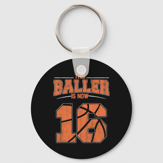 Happy Birthday 16 Year Old Basketball Boys Sixteen Key Ring (Front)