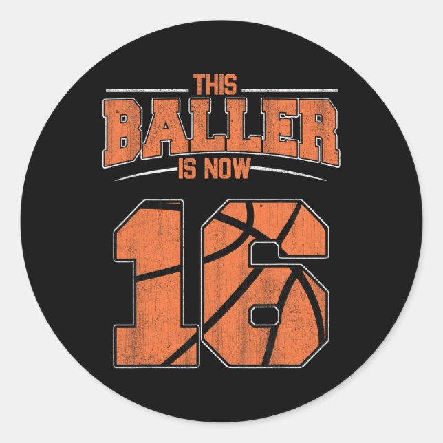Happy Birthday 16 Year Old Bysketbyll Boys Sixteen Classic Round Sticker (Front)