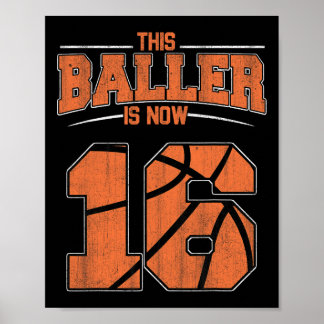 Happy Birthday 16 Year Old Bysketbyll Boys Sixteen Poster
