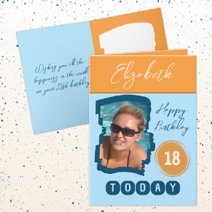Happy birthday 18 today add photo blue orange card