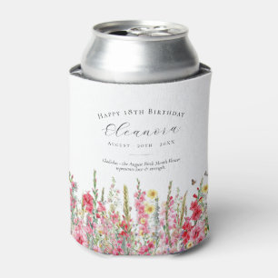 Happy Birthday 18th August Birth Flower Custom Can Cooler